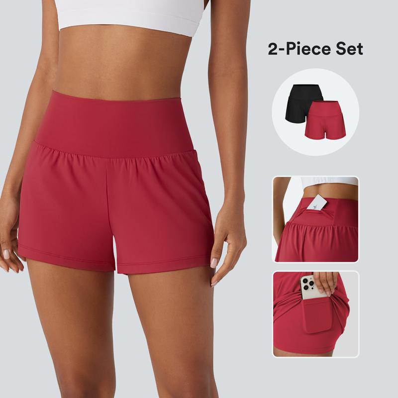 Halara 2-Piece Super High Waisted Back Pocket & Side Hidden Pocket 2-in-1 Yoga Shorts 3"