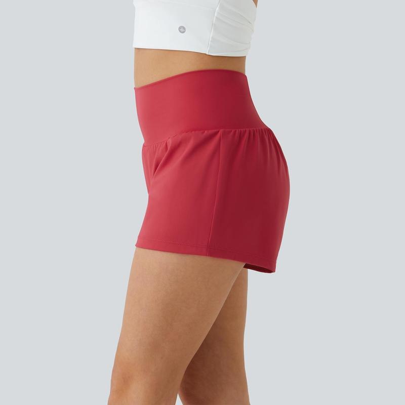 Halara 2-Piece Super High Waisted Back Pocket & Side Hidden Pocket 2-in-1 Yoga Shorts 3"